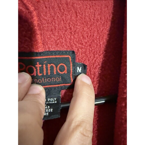 Patina International Sweater woman Medium Red Fleece Toggle Button Vintage - Picture 4 of 5